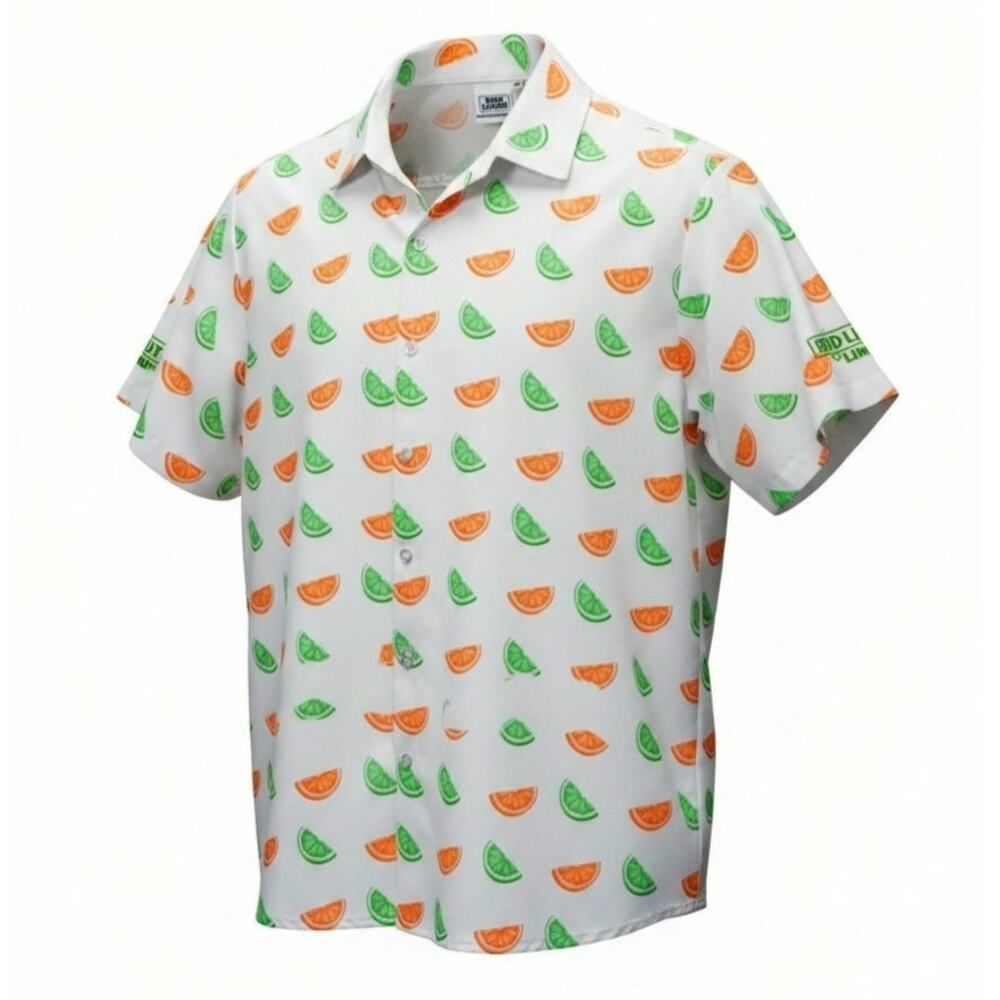 Bud Light Men's Promotional Button Up S/S Shirt All Over Orange Lime Print Sz M